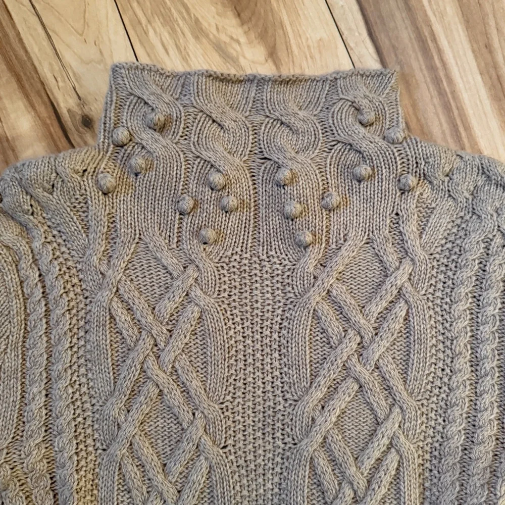 BCBG MAXAZRIA CAMEL TAN TUNIC TURTLENECK CABLE VICTORIAN WAIST LONG SLEEVE ISLE - Picture 7 of 10